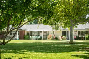 Shot of two houses with a front garden