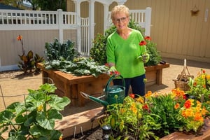woman at planter bed