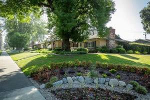 Lawn of corner house