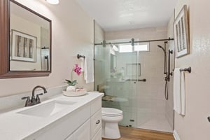 Bathroom with white countertop