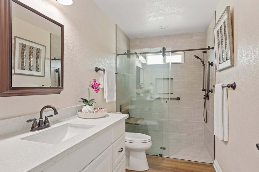 Bathroom with white countertop