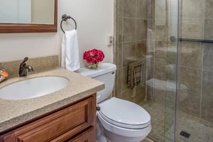 Bathroom with brown counter