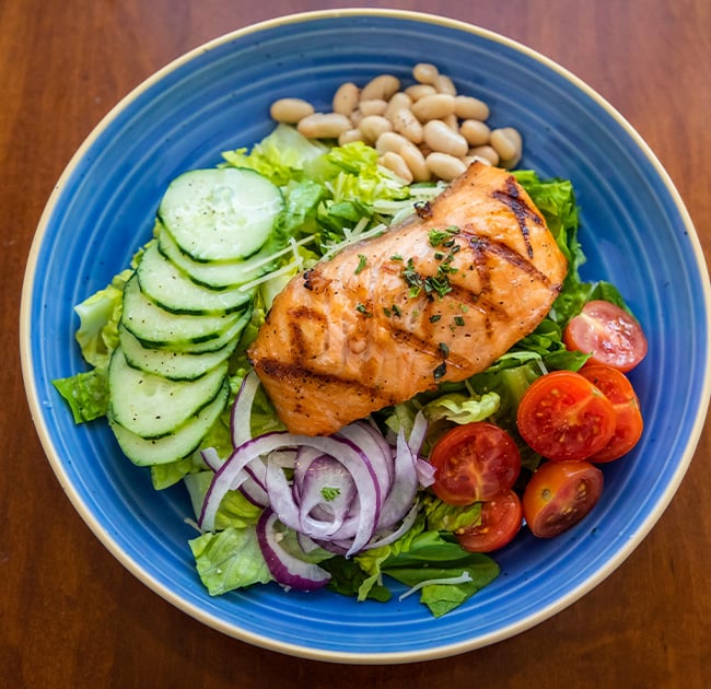 salmon with fresh salad