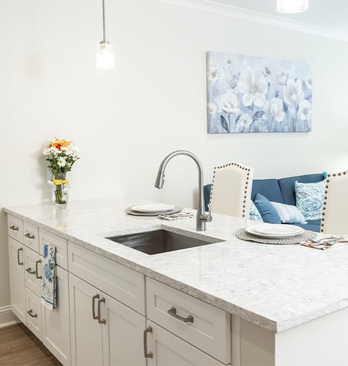 modern interior of the kitchen seating