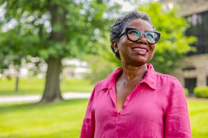 senior resident outside smiling